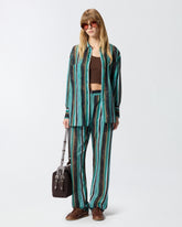 Cotton shirt with brushstroke-effect stripes - | Pinko
