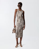 Ribbed slim-fit midi dress with snake print - | Pinko
