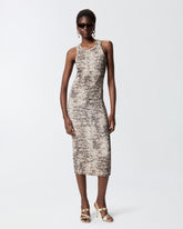 Ribbed slim-fit midi dress with snake print - | Pinko