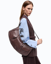 Pocket Body Bag medium shoulder bag in new biker leather with pockets - Dark Red | Pinko