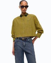 Cropped check shirt with jewel collar - Multicolor Yellow-Black | Pinko