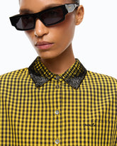 Cropped check shirt with jewel collar - Multicolor Yellow-Black | Pinko