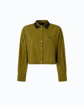 Cropped check shirt with jewel collar - Multicolor Yellow-Black | Pinko