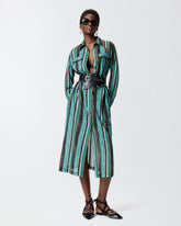 Cotton midi shirt dress with brushstroke-effect stripes - | Pinko