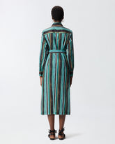 Cotton midi shirt dress with brushstroke-effect stripes - | Pinko