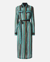 Cotton midi shirt dress with brushstroke-effect stripes - | Pinko