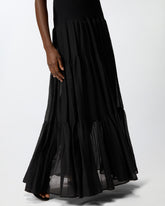 Langes Kleid mit geripptem Oberteil und Volantrock - | Pinko