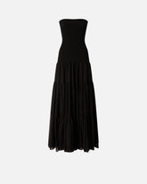 Langes Kleid mit geripptem Oberteil und Volantrock - | Pinko