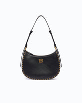 Schultertasche Mini Half Moon aus New-Biker-Leder mit Mini-Nieten - Schwarz | Pinko