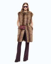 Long faux fur vest with belt - | Pinko