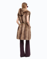 Long faux fur vest with belt - | Pinko