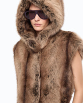 Long faux fur vest with belt - | Pinko