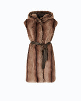 Long faux fur vest with belt - | Pinko
