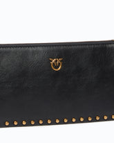 Mini Half Moon Horizontal crossbody bag in new biker leather with mini studs - Black | Pinko