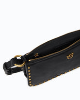 Mini Half Moon Horizontal crossbody bag in new biker leather with mini studs - Black | Pinko