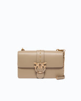 Love Bag One medium crossbody bag in leather with jewel buckle - Beige | Pinko