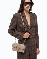 Mini Love Bag One crossbody bag in leather with jewel buckle - Beige | Pinko