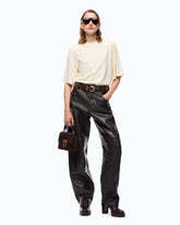 Barrel-fit trousers in nappa leather-effect fabric - Brown | Pinko