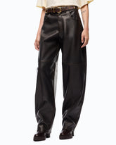 Barrel-fit trousers in nappa leather-effect fabric - Brown | Pinko