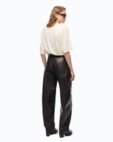 Barrel-fit trousers in nappa leather-effect fabric - Brown | Pinko
