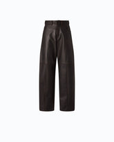 Barrel-fit trousers in nappa leather-effect fabric - Brown | Pinko