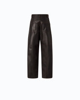 Barrel-fit trousers in nappa leather-effect fabric - Brown | Pinko