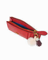 Leather card holder with tassel and pompom - Red | Pinko