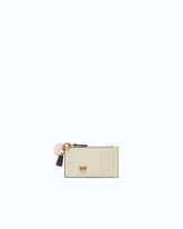 Leather card holder with tassel and pompom - White | Pinko