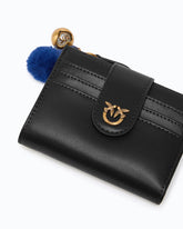 Multi-purpose leather wallet with pompom - Black | Pinko