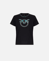 T-shirt with Love Birds jewel maxi embroidery - Black | Pinko