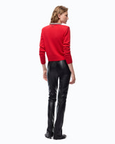 Slim-fit flared trousers in nappa leather-effect fabric - Black | Pinko