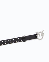 Glossy leather belt with Love Birds buckle and studs, 2 cm - Black | Pinko