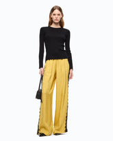 Palazzo trousers with floral motif and lace trim - | Pinko