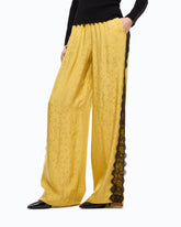 Palazzo trousers with floral motif and lace trim - | Pinko