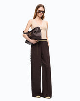 Palazzo trousers with floral motif and lace trim - | Pinko