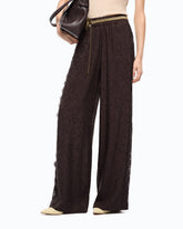 Palazzo trousers with floral motif and lace trim - | Pinko
