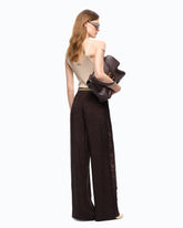 Palazzo trousers with floral motif and lace trim - | Pinko