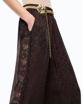 Palazzo trousers with floral motif and lace trim - | Pinko