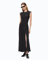 Long dress with slit and lace inserts - | Pinko