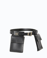 Texan leather belt with storage pockets, 3 cm - | Pinko