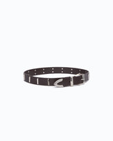 Leather belt with rectangular studs, 3 cm - Brown | Pinko