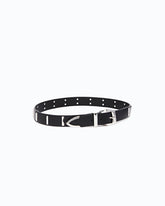 Leather belt with rectangular studs, 3 cm - Black | Pinko