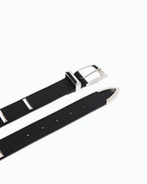 Leather belt with rectangular studs, 3 cm - Black | Pinko