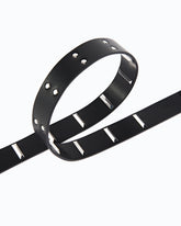 Leather belt with rectangular studs, 3 cm - Black | Pinko