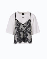 T-shirt with lace top - Multicolor Black-White | Pinko