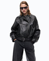 Jacke im Biker-Stil aus Nappaleder mit Nieten - Schwarz | Pinko