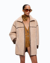 Shearling-effect pea coat with high neck - | Pinko