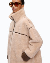 Shearling-effect pea coat with high neck - | Pinko
