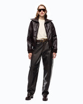 Leather bomber jacket with fold-down collar - | Pinko