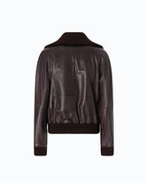 Leather bomber jacket with fold-down collar - | Pinko